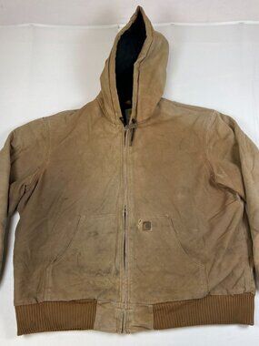 Carhartt Men XL J130 BRN Sandstone Active Jacket Quilted Flannel Distressed